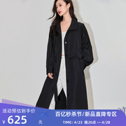 lily2024春女装复古气质通勤款，时尚腰带黑色，垂感长款风衣外套