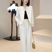春秋穿搭一整套装干练气质女装白色新中式国风外套长裤两件套