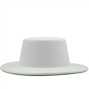 秋冬仿羊毛呢礼帽白色纯色平顶绅士，帽子韩版百搭爵士帽休闲帽毡帽