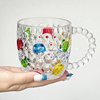 网红创意手绘圆点带把玻璃杯幻彩气泡珠家用牛奶咖啡杯喝水杯