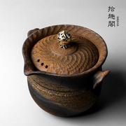 日式手工茶壶粗陶窑变手抓壶复古柴烧盖碗陶瓷功夫，茶具普洱泡茶器