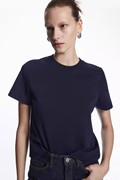 COS女装 标准版型圆领短袖T恤藏青色上衣2023夏季0960679004