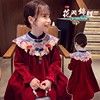 2024洋气女童春秋连衣裙刺绣儿童红色丝绒裙女孩中国风拜年服