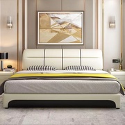 皮床真皮床简约现代大气，双人床主卧婚床1.8米皮艺床软床储物家具
