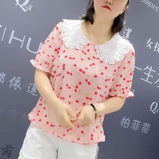 3131女权贵族夏季韩版宽松显瘦胖mm大码女装常规款短袖雪纺衫