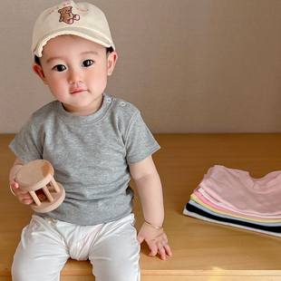婴儿纯棉短袖儿童百搭圆领，打底宝宝洋气白色上衣，t恤夏季纯色半袖