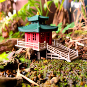 水影阁中式古建筑模型，小摆件假山水陆缸微景观，盆景书房造景小房子