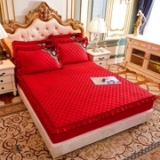 婚庆大红色加厚夹棉单件，床笠床套单床罩三件套床，头罩1.5m1.8m2米