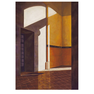 Saaki Inio小众侘寂复古手绘油画巨幅落地建筑夕阳橙色玄关装饰画