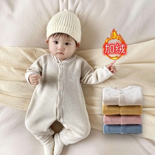 冬季婴儿连体衣宝宝加绒长袖，哈衣儿童保暖加棉爬服春秋外出服套装