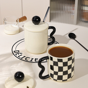 陶瓷马克杯好看的咖啡杯水杯杯子创意个性潮流情侣早餐杯带盖女生