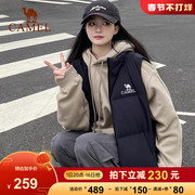 骆驼女装2023秋冬季白色轻薄短款羽绒服女款马甲反季休闲外套