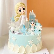 网红卡通爱莎公主蛋糕装饰摆件白裙子艾莎公主雪宝甜品台装扮