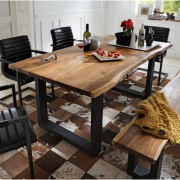 美式家具实木长方形餐桌，铁艺复古工业风咖啡休闲桌子，办公大长桌