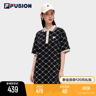 FILA FUSION斐乐潮牌女子连衣裙2023夏时尚宽松POLO领连身裙