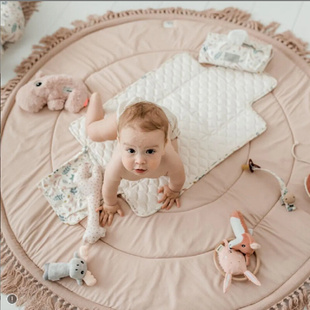 ins北欧风儿童房装饰双面流苏，圆形地垫加厚宝宝，爬爬垫儿童游戏垫