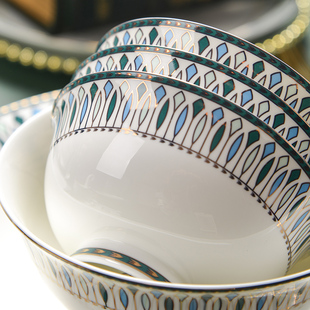 24唐山骨瓷特别好看的轻奢饭碗盘子碗碟套装组合家用6寸面碗