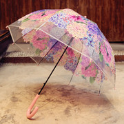 浮羽半自动雨伞女绣球花，印花长柄弯柄泡泡，拱形伞磨砂透明伞