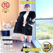 可拆卸派克服女童外套秋冬款儿童棉服2022中大童加厚PU皮皮衣棉衣