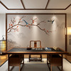 现代中式3山形花鸟墙纸客厅电视背景墙壁纸沙发茶室壁画影视墙布