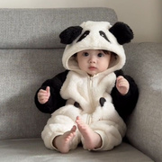 6一12月婴儿冬装宝宝睡衣冬季加绒加厚女童连体衣哈熊猫衣服儿童