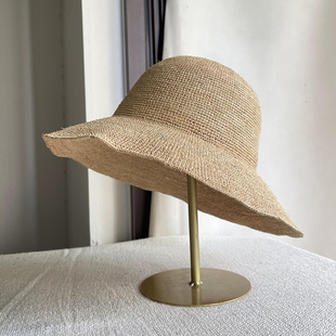 大头围天然拉菲草帽大沿遮阳防晒圆顶，出游度假可折叠显脸小太阳帽