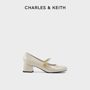 charles&keith24春ck1-60280433法式粗跟方头金属扣玛丽珍鞋