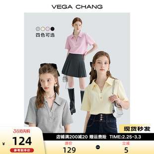 VEGA CHANG短袖T恤女2024夏设计感小众复古Polo领短款上衣