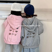 韩系童装儿童开衫卫衣春季男女童，休闲运动连帽外套宽松拉链衫