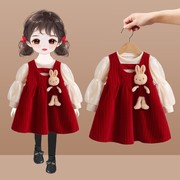 女童装秋装连衣裙加绒网红套装，女宝宝洋气，儿童2023春秋款时髦