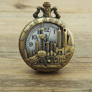 上海系列旅游纪念怀表大号复古翻盖怀表，项链款大数字手表