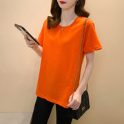 精梳棉大码橘色t恤女夏短袖(夏短袖)200斤300橙色，糖果色宽松胖mm桔色上衣