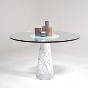 北欧极简圆餐桌家用小户型，天然大理石创意玻璃台面，设计师洽谈桌子