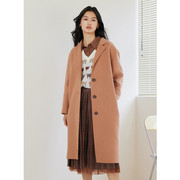 三彩·丽雪冬季韩版气质，单排扣西装式中长款羊毛双面呢大衣女