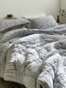 韩国进口灰色米色温暖保暖长毛绒暗纹被子床品套装