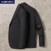 休闲西装外套男士春秋季修身时尚，单件黑色高端商务针织小西服外套