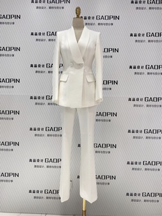 2024春秋白色职业西装套装女青果领气质两件套高级感西服礼服
