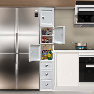 30cm厨房夹缝开门收纳柜，冰箱缝隙窄柜多层置物架，卫生间整理储物柜