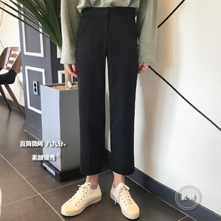 梨妹小个子夏薄微阔直筒，休闲西裤八九分窄版阔腿裤显瘦高腰西装裤