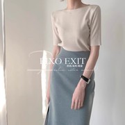 RIXO EXIT法式薄款冰丝半袖短款T恤女高腰显瘦半身裙职业通勤套装
