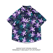 HAWAII ALOHA SHIRTS 复古紫色花朵满印短袖衬衫