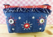 Hello Kitty 凯蒂猫~化妆包/笔袋-蓝色化妆包-牛仔刺绣