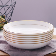 6只装金边陶瓷汤盘菜(汤，盘菜)碟子套装菜盘骨瓷，深盘家用深盘子餐盘菜盘子