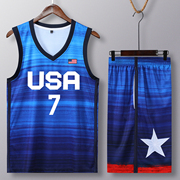 美国队篮球服梦十四球衣usa杜兰特7号塔图姆，国家队球衣渐变蓝色