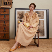 talasa商场同款丝棉连衣裙，2023年秋设计感刺绣，宽松显瘦文艺