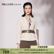 BBLLUUEE粉蓝衣橱气质感廓形ol外套女2023秋冬翻领系带收腰短西装