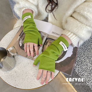半指手套甜酷字母纯色韩国小众羊毛毛线针织露指秋冬季女保暖