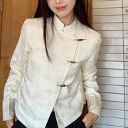 新中式轻国风盘扣衬衫，春装女2024年长袖，旗袍改良上衣短款外套