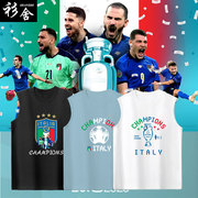 意大利欧洲杯夺冠纪念队服足球迷服无袖T恤衫男士博努奇纯棉背心