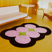 林李婆婆「波波头」原创手工粉色卧室，客厅几何防滑长方形地垫地毯
